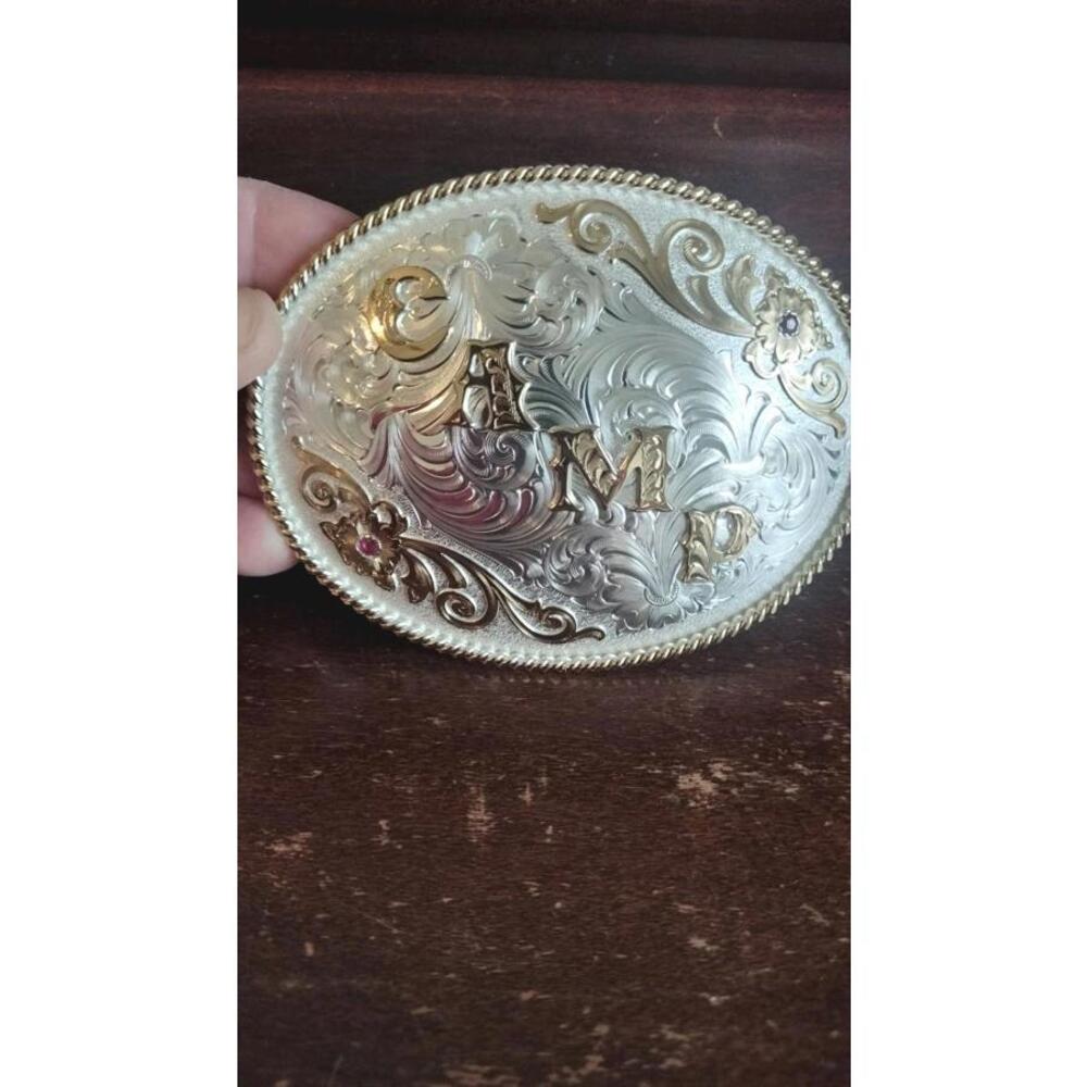 NWTMontana‎ Silversmiths Belt Buckle Silver Plate CAMP 1990s Western Cowboy
